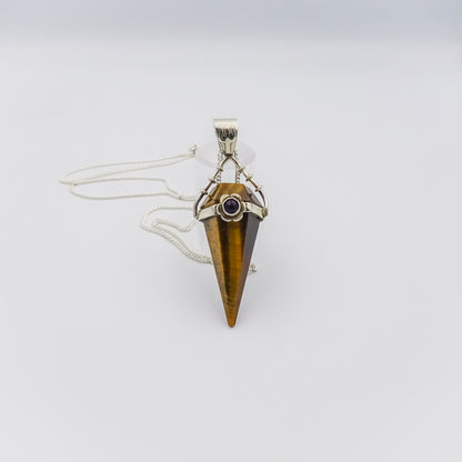 Tiger Eye and Amethyst Pendulum Silver Pendant on a Silver Necklace