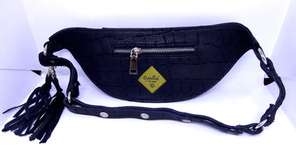 Alva pouch ,leather utility belt ,bum bag ,black with silver studs and leather tussles