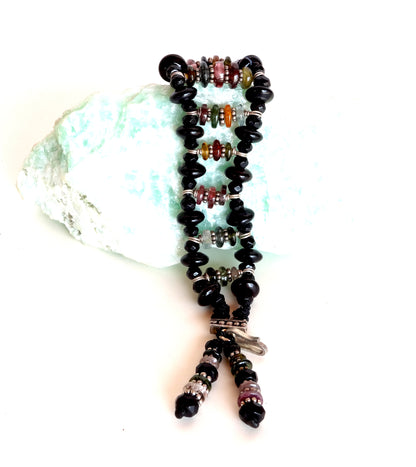 Tourmaline and black obsidian bracelet,with sterling silver