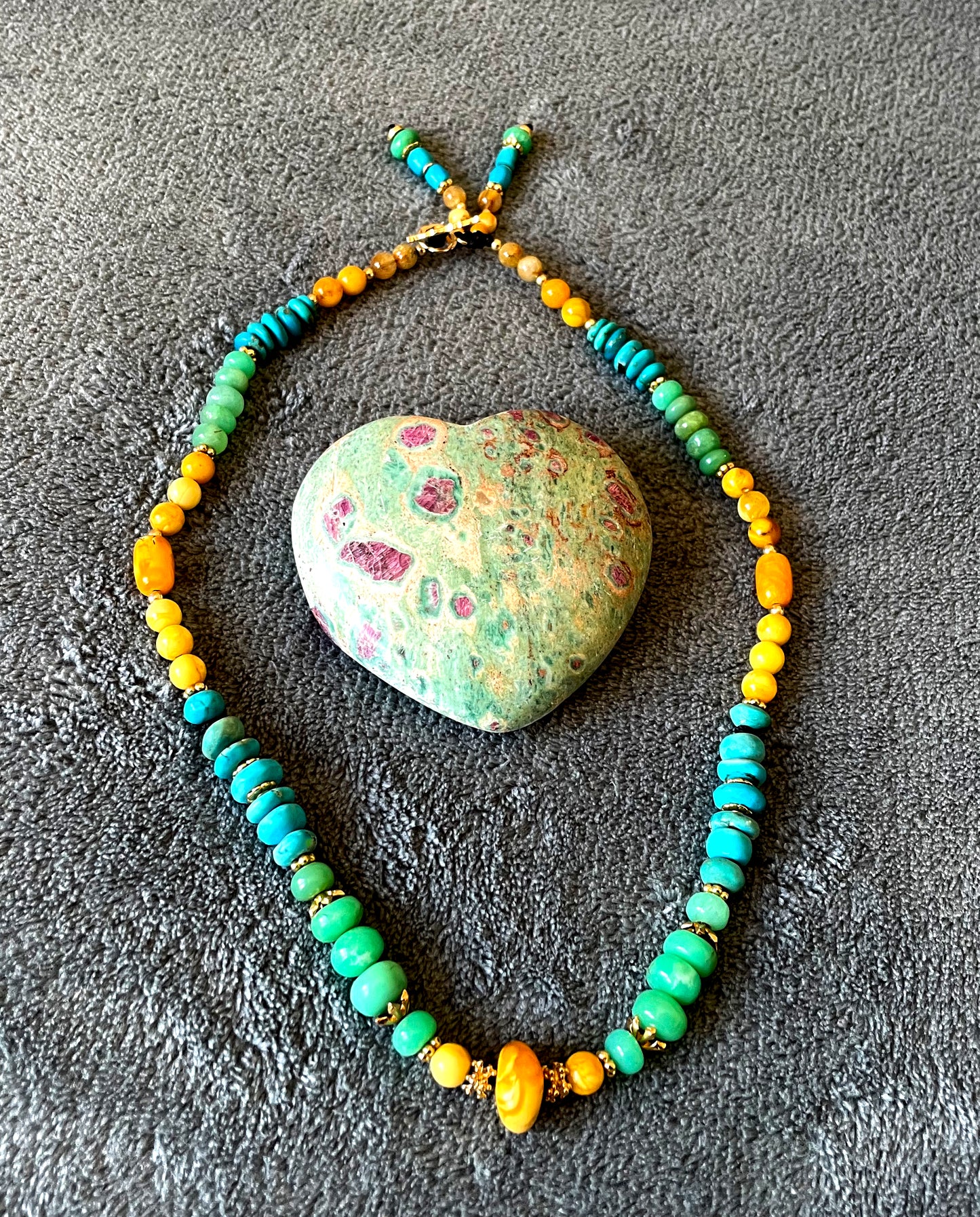 Mala necklace with gemstones and Gold filled,chrysoprase,amber,turquoise,rutilated quartz