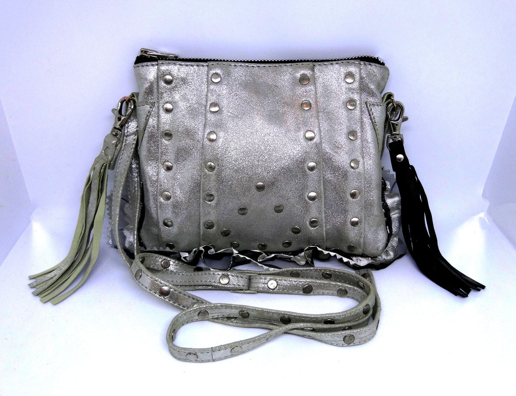 evening bag purse,silver with silver studs
