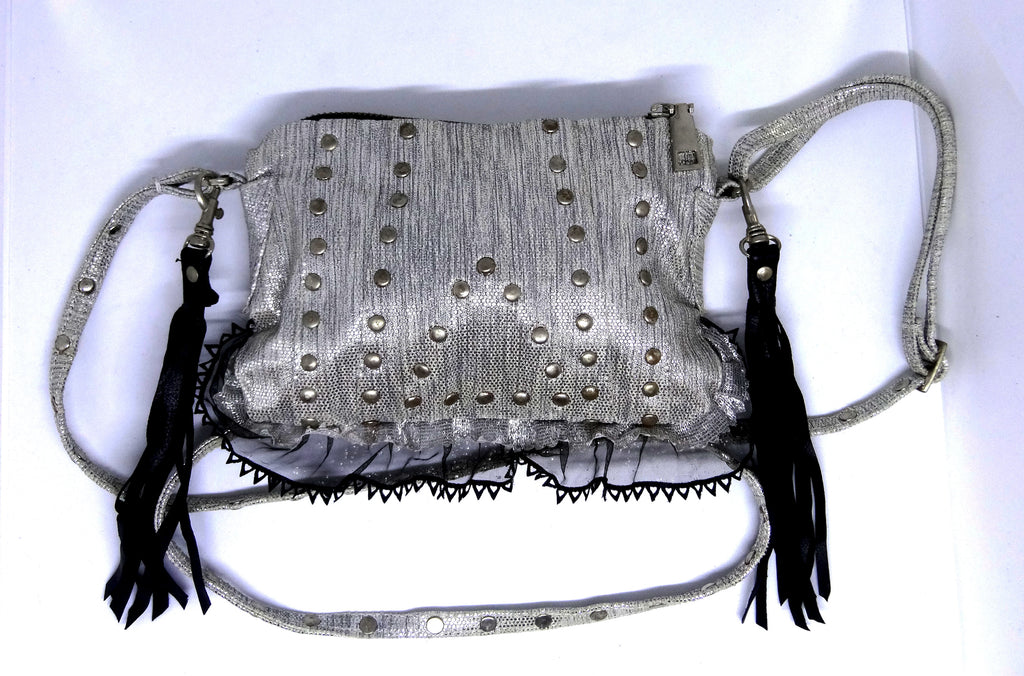 evening bag purse,ruph silver with silver studs