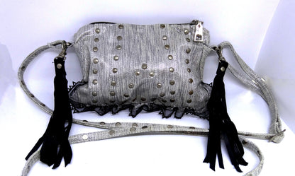 evening bag purse,ruph silver with silver studs