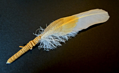 small sacred smudging fan, natural feathers