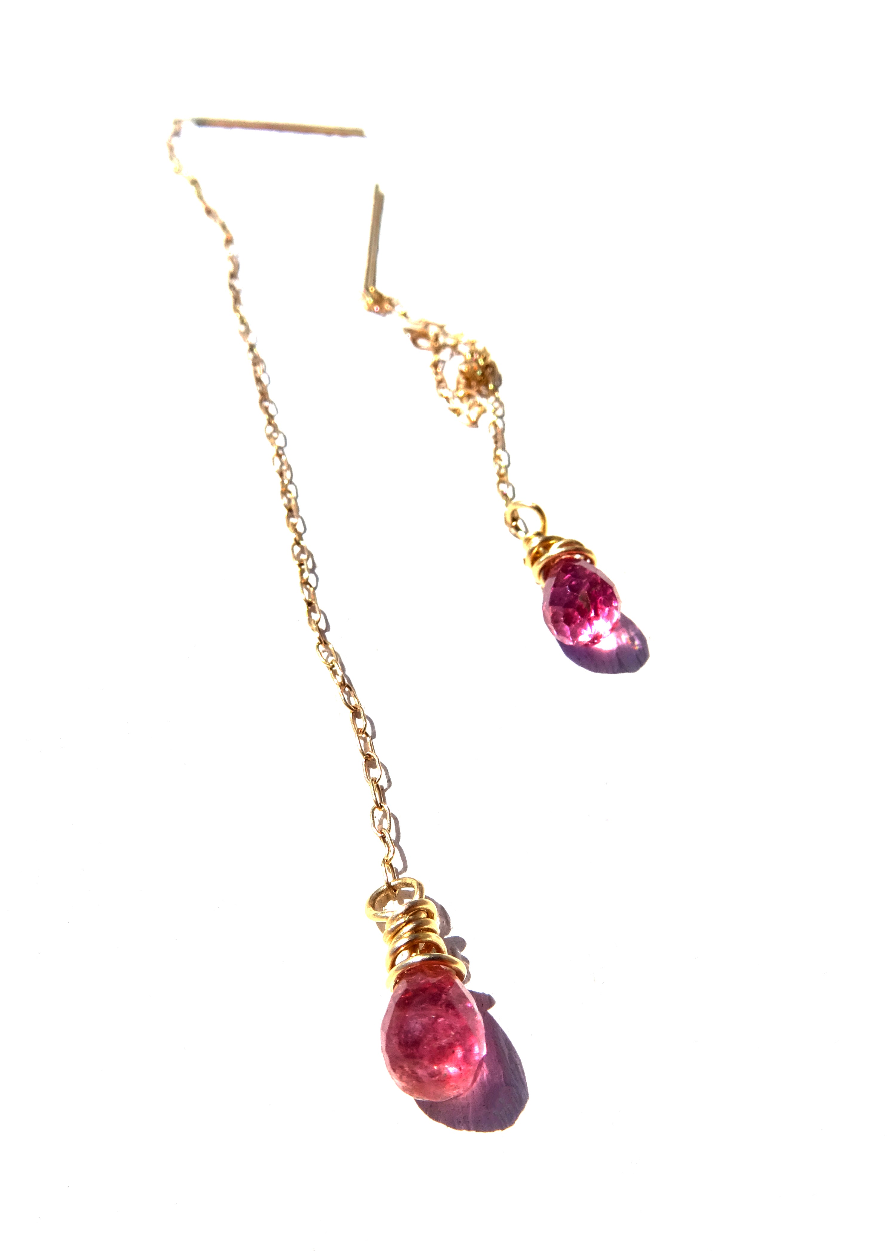 Gold filled earring with pink Tourmaline drop
