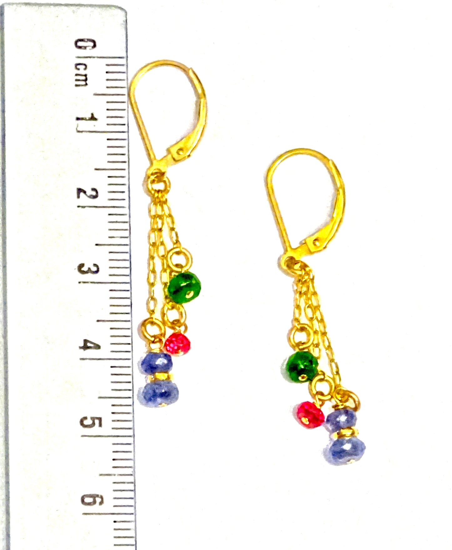 gold-filled earring with Pink spinal Tanzanite and Tsavorite