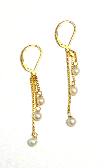 Gold filled earrings with gemstones,white pearls