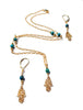 Gold filled earring and necklace set ,with gemstones Turquoise beads with Hamsa symbol