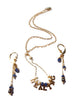 Gold filled earring and necklace set with gemstones,sapphire and white pearls with letters healing