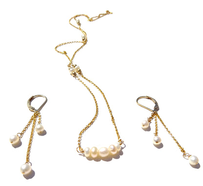 Gold filled set necklace and earring with gemstones , white pearls