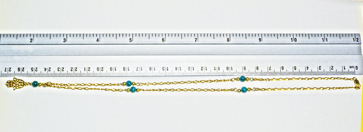 Gold filled necklace with gemstones Turquoise beads with Hamsa symbol pendant