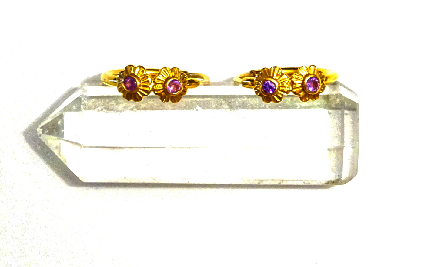 18k gold earring doubble flower with amethyst