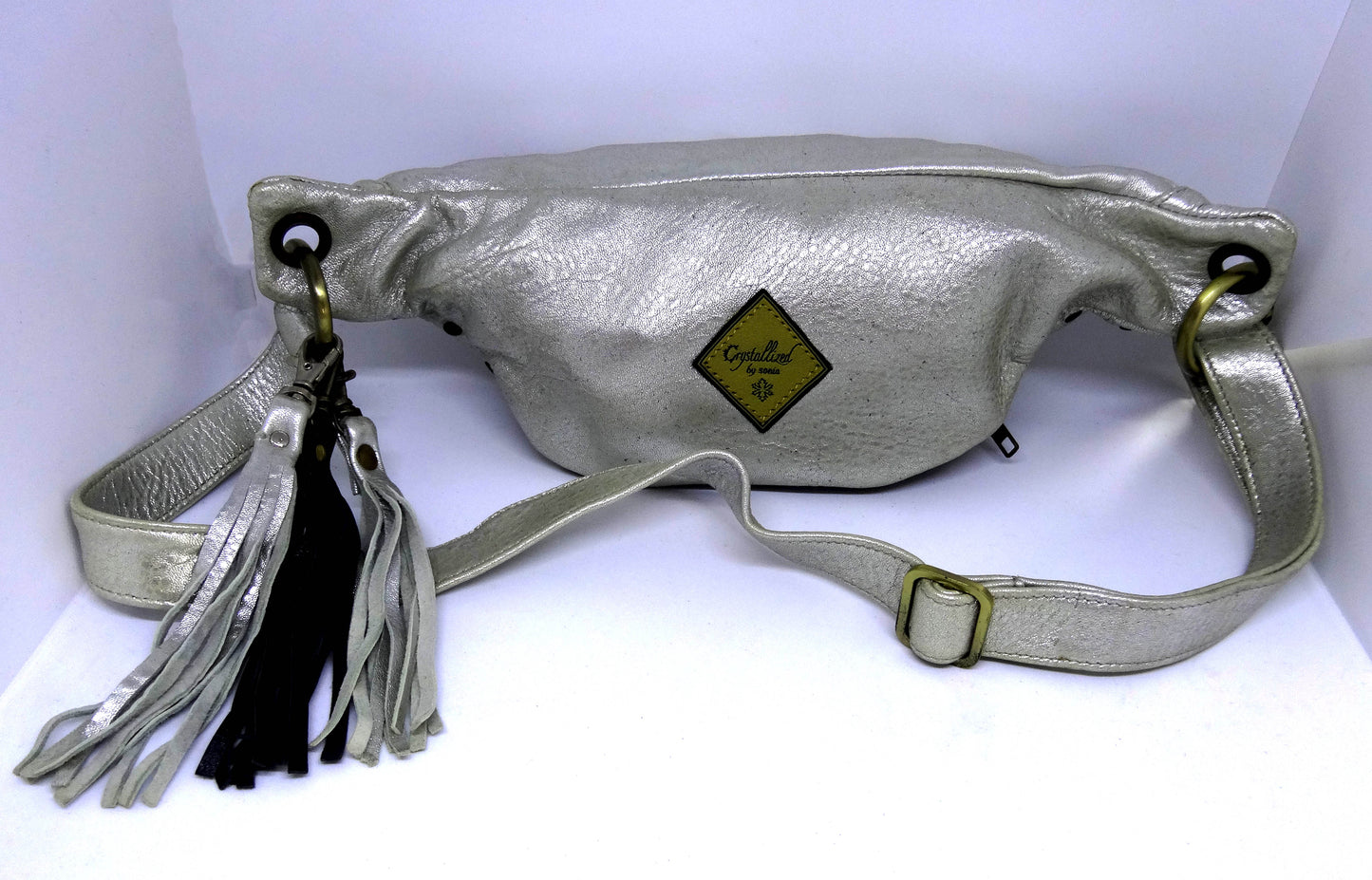 HM pouch ,leather utility belt, hip bag, silver