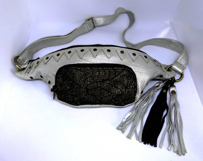 HM pouch ,leather utility belt, hip bag, silver