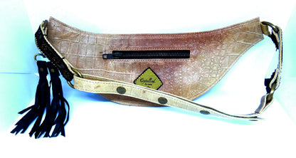 Alva pouch ,leather utility belt ,light brown camel with bronz studs and leather tussles