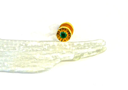 18k gold stud earring with gemstones Dabble sided ,set with a diamond and emerald