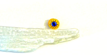 18k gold stud earring with gemstones Dabble sided ,set with ruby and sapphire