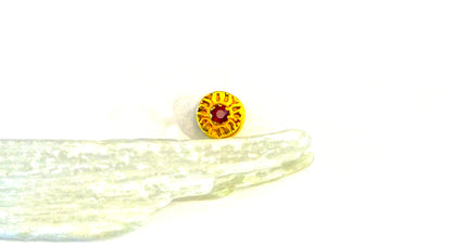 18k gold stud earring with gemstones Dabble sided ,set with ruby and sapphire,trisul