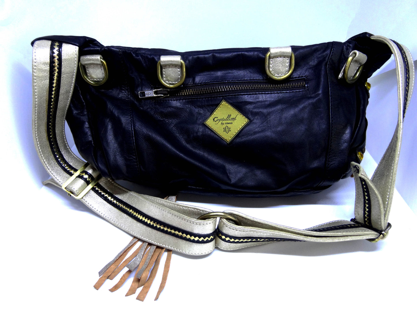 Rash leather crossbody bag with adjustable belt