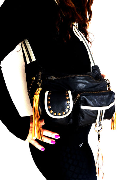 Rash leather crossbody bag with adjustable belt