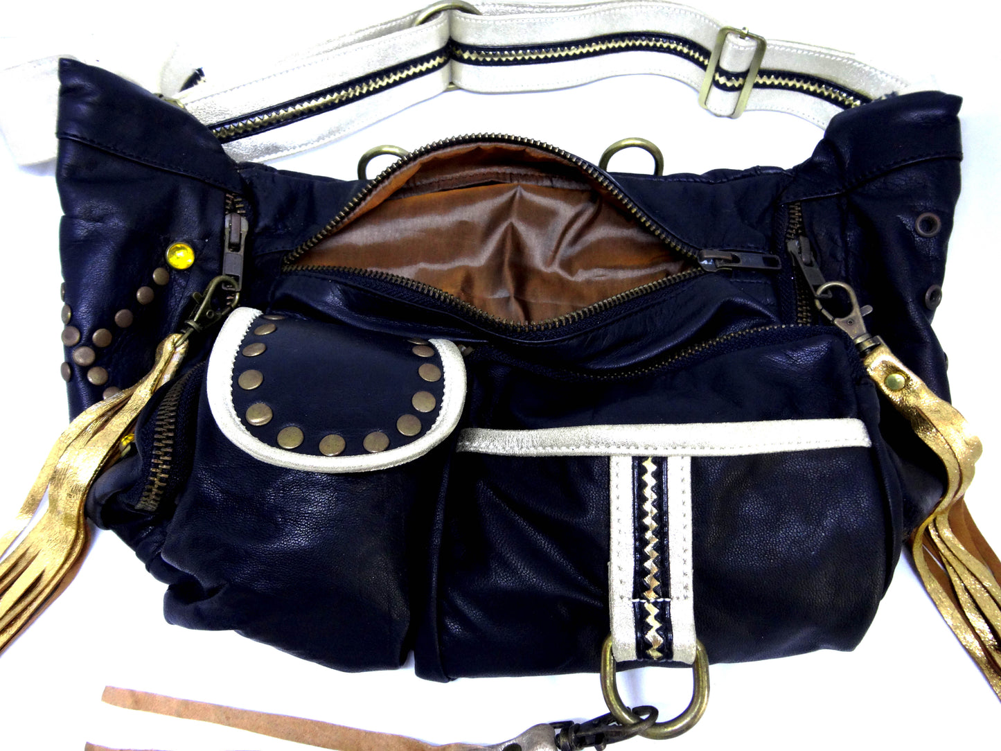 Rash leather crossbody bag with adjustable belt