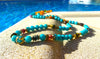 Mala necklace with gemstones and Gold filled,Amazonite,amber,tourmaline and sugilite
